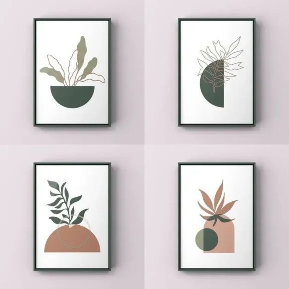 Set of four boho minimalist modern trendy abstract art prints